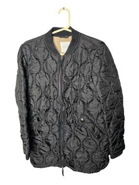 Avec Les Filles Quilted Black Zip-Up Bomber Jacket  Small Transitional